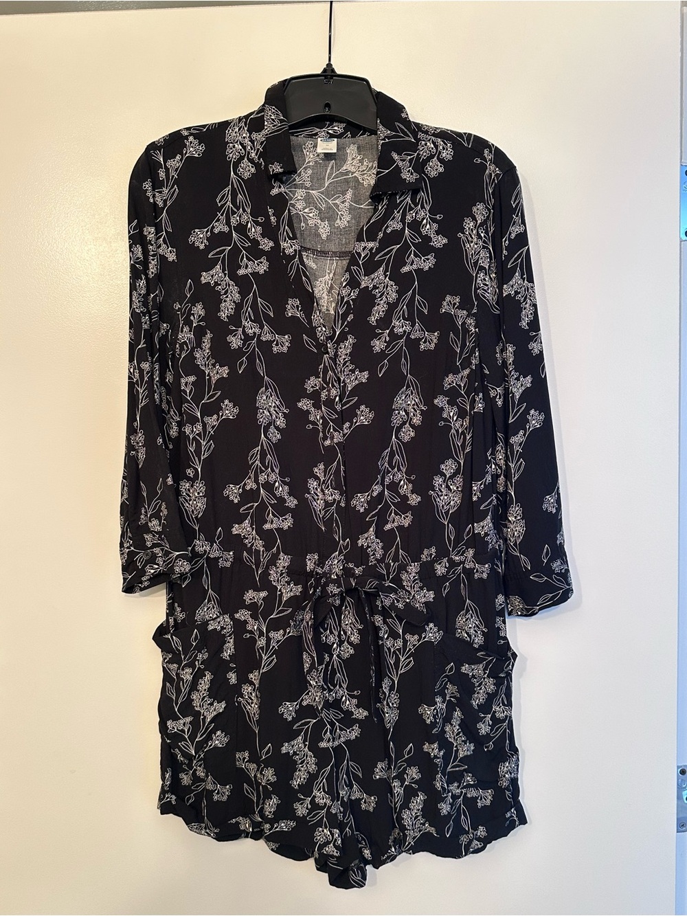 Black Floral Tie-Waist Romper (Shorts)